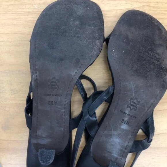 Donald J Pliner Black Kitten Heels Italy Leather Strap Sandals 9.5 - Picture 4 of 8